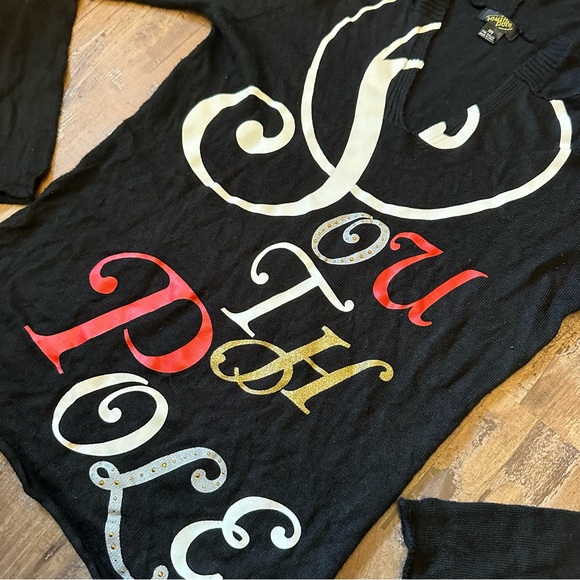 VTG Y2K 2000s Cashmere Like Black Southpole Studded Hoodie Sweater - Picture 5 of 9